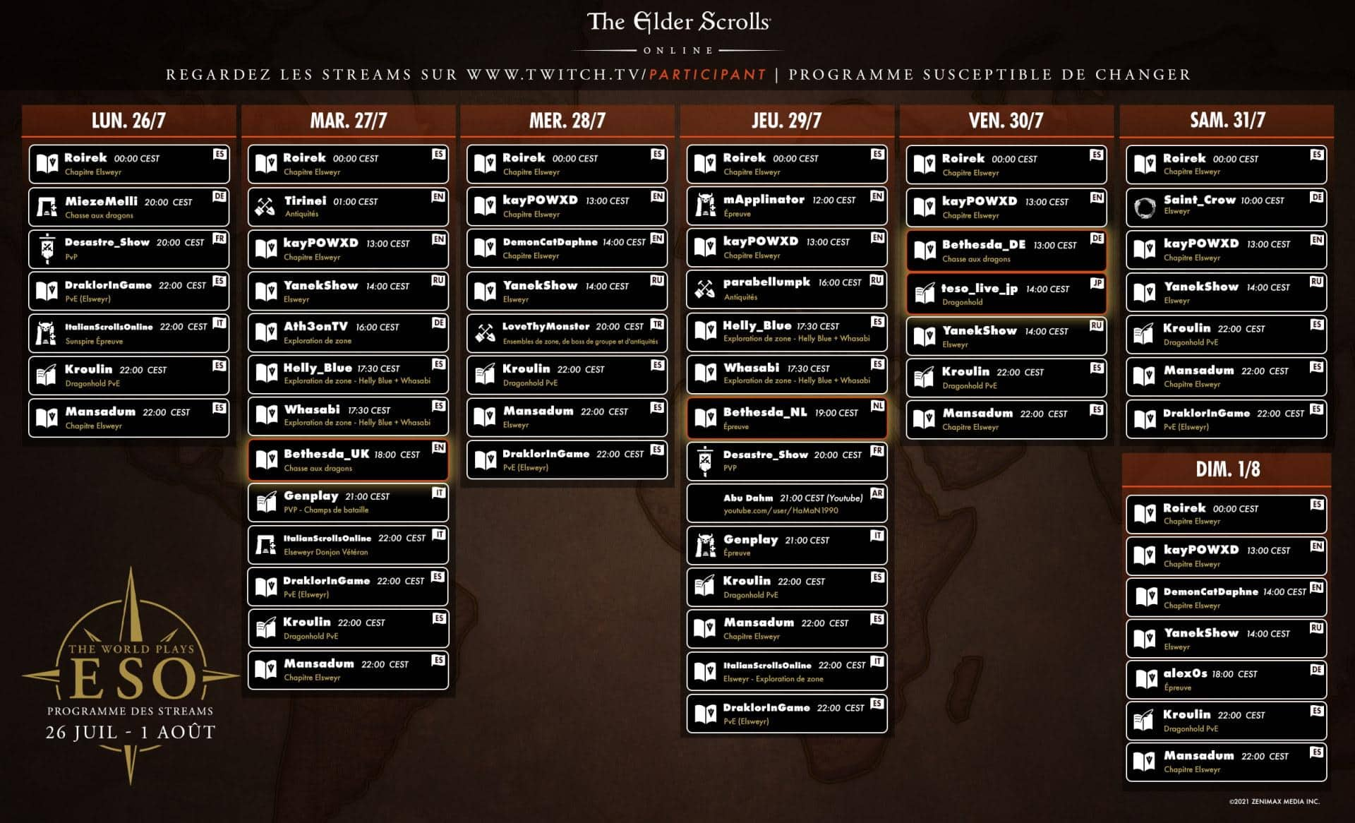 The World Plays ESO : programme et participants du 19 juillet au 1er