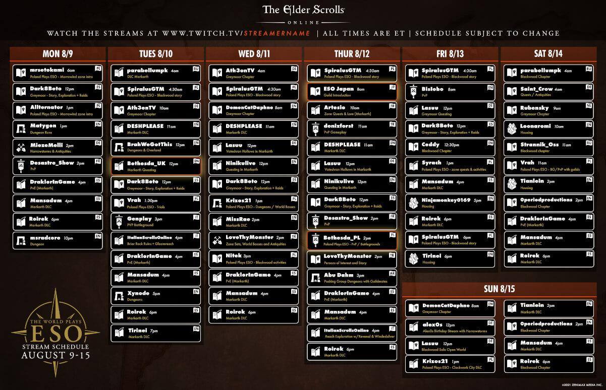The World Plays ESO: August 2–August 15 Schedule & Participants - The Elder  Scrolls Online